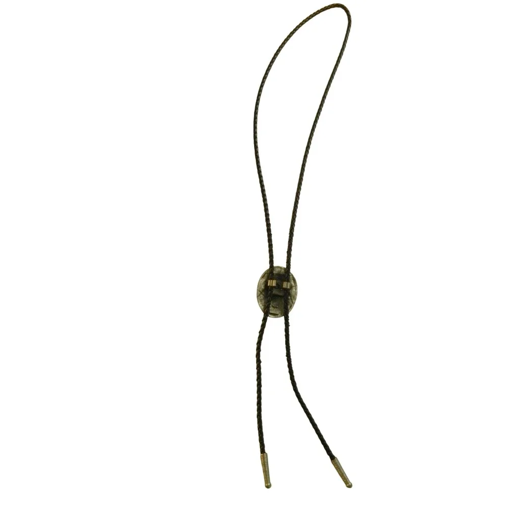 Vintage Bolo Tie Mens Brown Green Cowboy Horseback Enamel 1987 Western